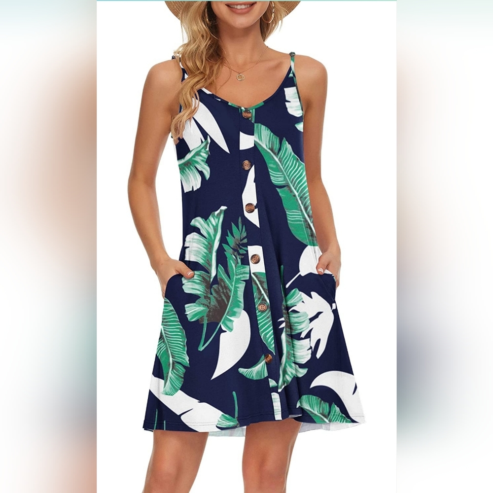 MISFAY Women Summer Spaghetti Strap Button Down V Neck Sleeveless Causal Beach